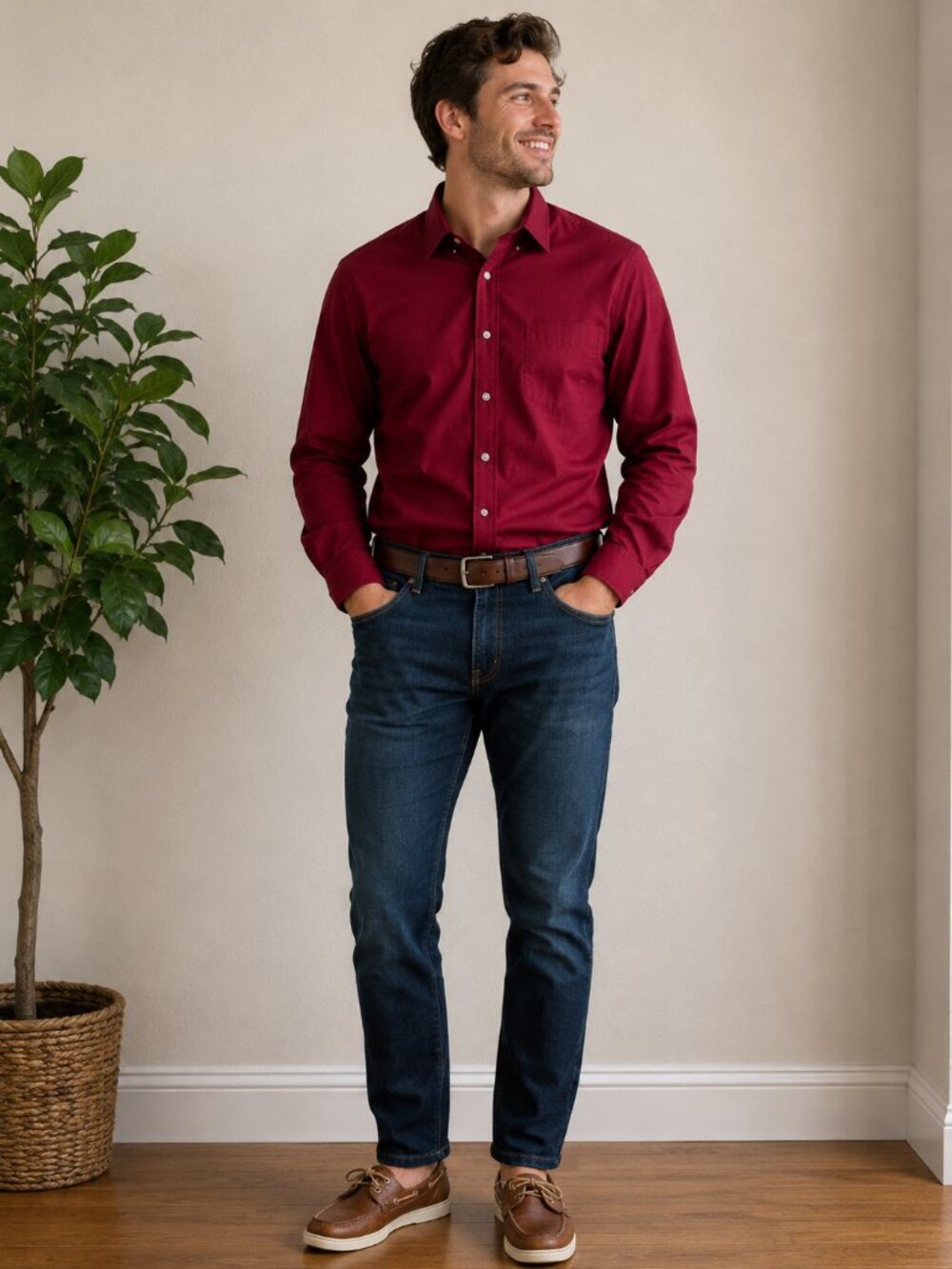 Mix & NY Men’s XXL Slim Fit Burgundy Red Long Sleeve Button Down Shirt